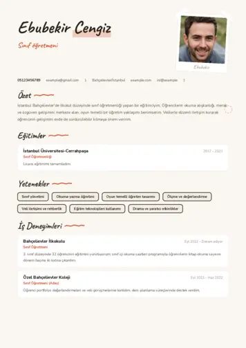 Sınıf Öğretmeni Cv Örnekleri cv indir